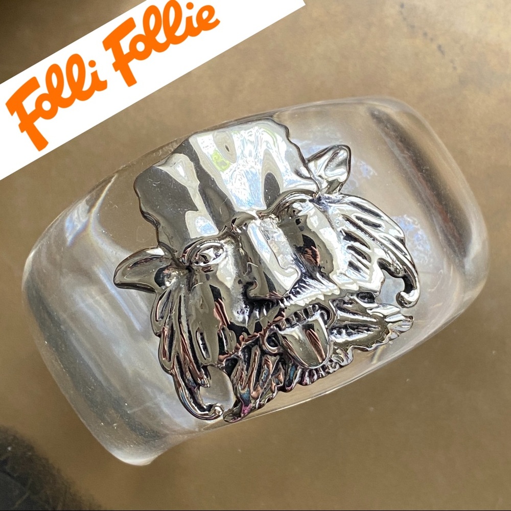 FOLLI FOLLIE Silver Lucite Cuff Large Bracelet NWT